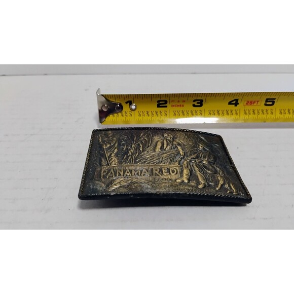 VINTAGE 70'S PANAMA RED BRAND TOBACCO 3.5” ENGRAVED METAL BELT BUCKLE - Picture 3 of 3